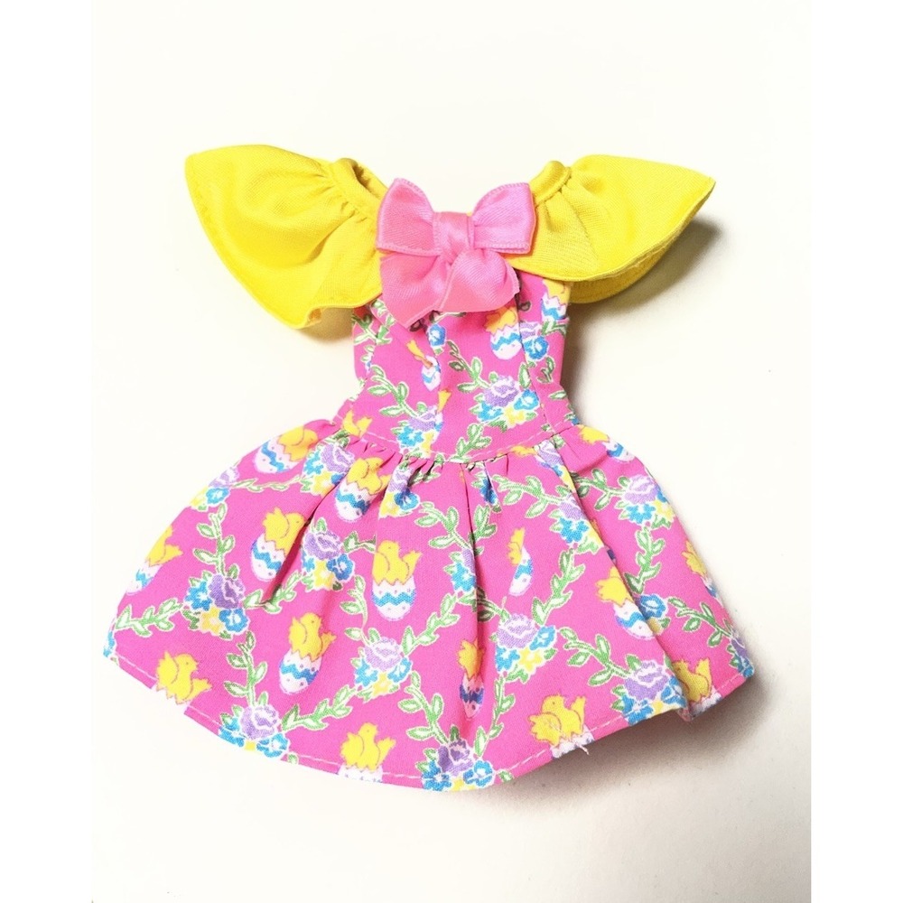 Genuine Barbie Pink Yellow Easter Dress Eggs Chicks Flowers
